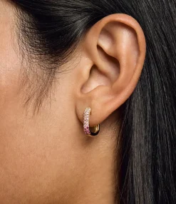Diamond & Pink Sapphire Oval Hoop Earrings