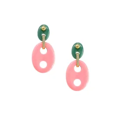 Diamond & Stone Mariner Link Earrings in Coral & Chalcedony