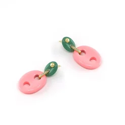 Diamond & Stone Mariner Link Earrings in Coral & Chalcedony