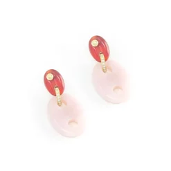 Diamond & Stone Mariner Link Earrings in Carnelian & Rose Quartz