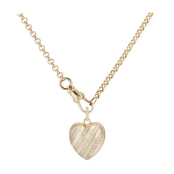 Diamond Heart Stripe Locket and Small Belcher Chain with Dog Clip Clasp
