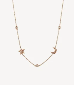 Diamond Star and Moon Necklace