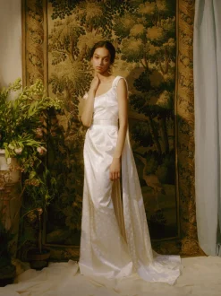 Ditsy Floral Gown With Shoulder Strap Trains