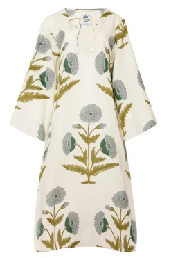 Doha Caftan in Blue & Green Flower