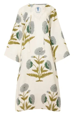 Doha Caftan in Blue & Green Flower