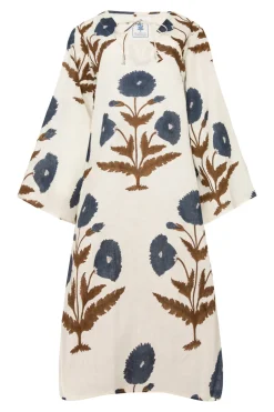Doha Caftan in Khaki & Navy Flower