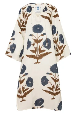 Doha Caftan in Khaki & Navy Flower