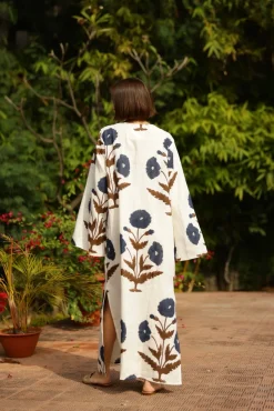 Doha Caftan in Khaki & Navy Flower