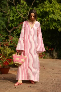 Doha Caftan in Pink Stripe