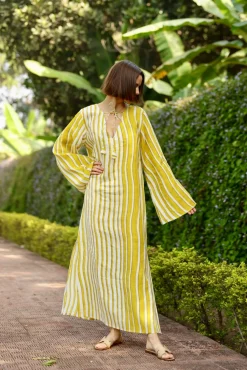 Doha Caftan in Yellow Stripe
