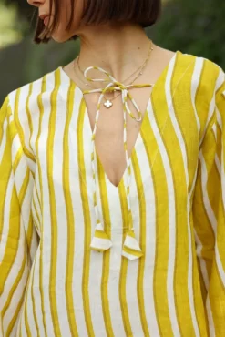 Doha Caftan in Yellow Stripe