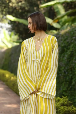 Doha Caftan in Yellow Stripe