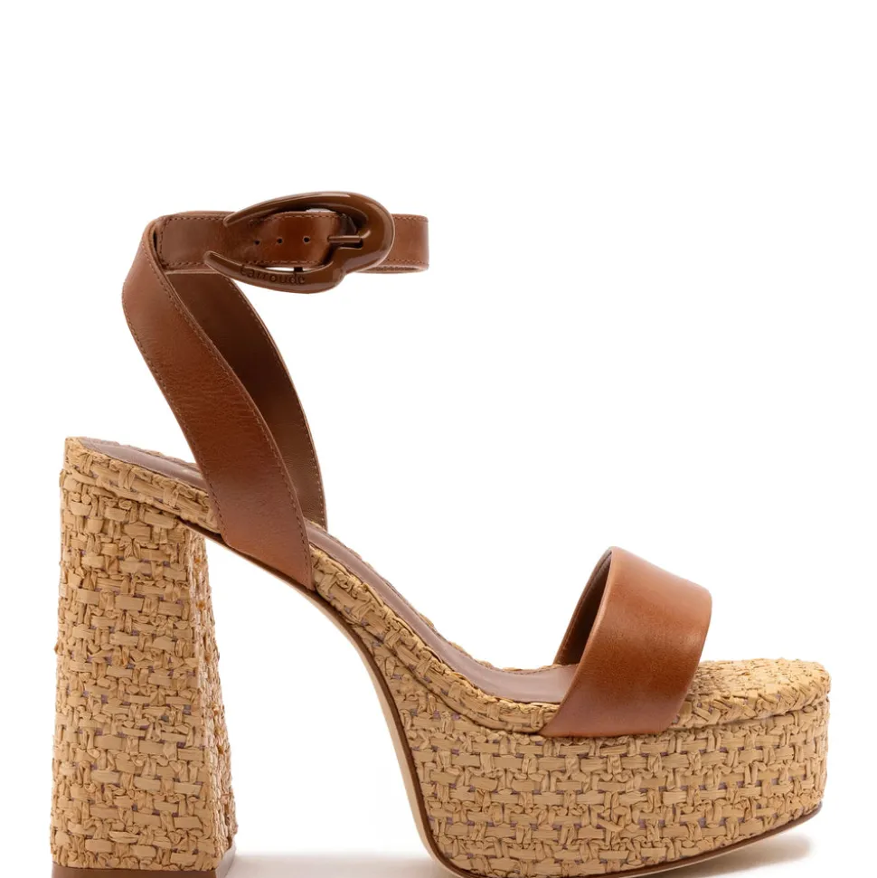 Dolly Verona Sandal in Caramel Leather & Natural Raffia