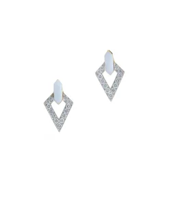 Double Diamond Stud Earrings in White Enamel