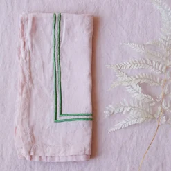 Double Piped Linen Napkins in Pink, Set of Four