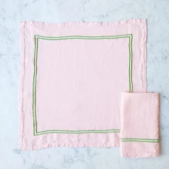 Double Piped Linen Napkins in Pink, Set of Four