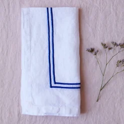 Double Piped Linen Napkins in White, Set of Four