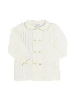 Double-Breasted Peter Pan Collar Shirt with Green Silk Piping