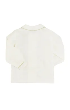 Double-Breasted Peter Pan Collar Shirt with Green Silk Piping