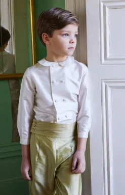 Double-Breasted Peter Pan Collar Shirt in White