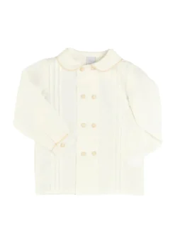 Double-Breasted Peter Pan Collar Long Sleeve Shirt with Beige Silk Piping