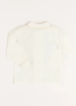 Double-Breasted Peter Pan Collar Long Sleeve Shirt with Beige Silk Piping