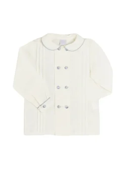 Double-Breasted Peter Pan Collar Long Sleeve Shirt with Blue Silk Piping