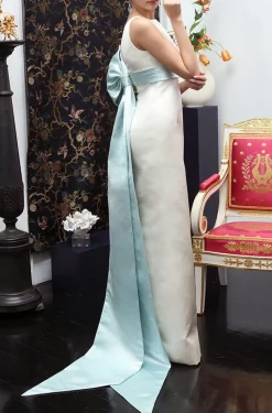 Double-Faced Italian Satin Gown with Something Blue Half Bow