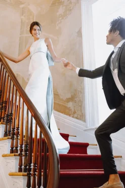 Double-Faced Italian Satin Gown with Something Blue Half Bow