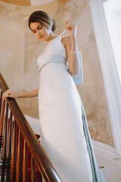 Double-Faced Italian Satin Gown with Something Blue Half Bow