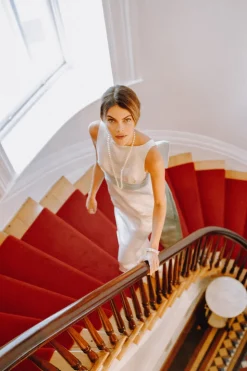 Double-Faced Italian Satin Gown with Something Blue Half Bow