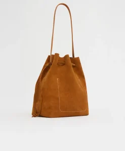 Drawstring Cabas in Saddle Suede