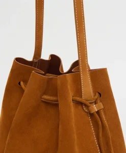 Drawstring Cabas in Saddle Suede