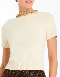 Drew Crew-Neck Sweater in Panna Cotta Ivory