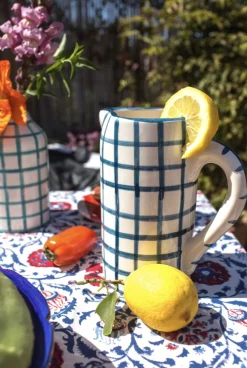 Drink Me Jug & Vase in Capri Blue Gingham