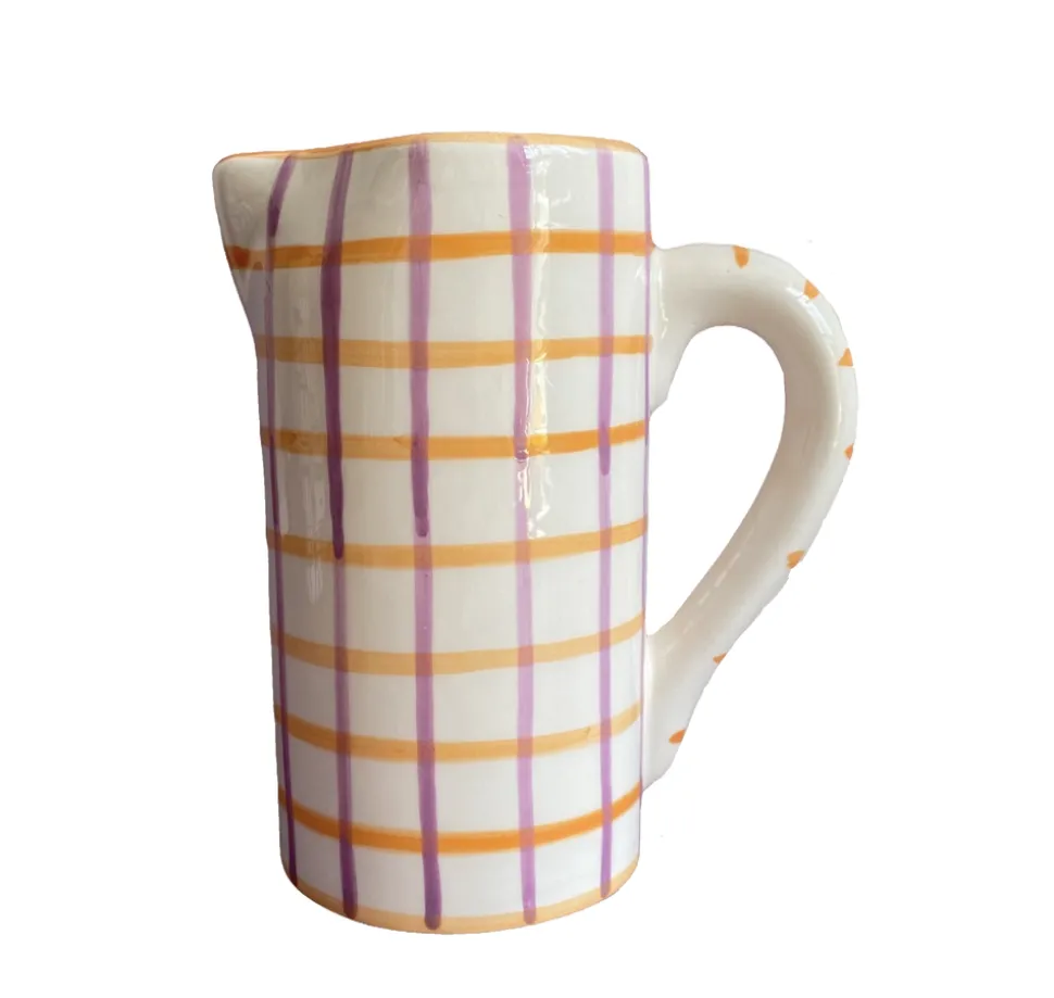 Drink Me Jug & Vase in Orange & Lilac Gingham