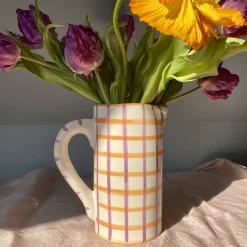 Drink Me Jug & Vase in Orange & Lilac Gingham