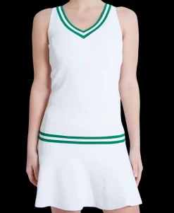 Drop Waist Stripe Knit Dress in White