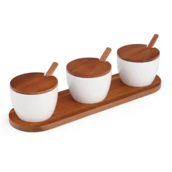 Duets Triple Condiment Server with Lids & Spoons