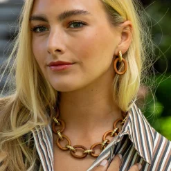 Earth Goddess Link Drop Earrings in Teak