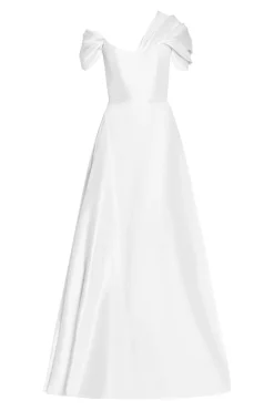 Edith White Silk Asymmetric Drape Shoulder Gown