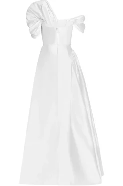Edith White Silk Asymmetric Drape Shoulder Gown