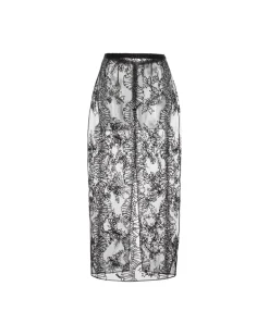 Effie Pencil Skirt in Black Organza with Ribbon Embroidery
