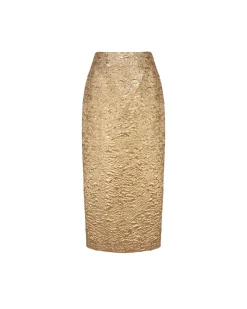 Effie Pencil Skirt in Gold Brocade