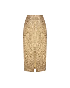 Effie Pencil Skirt in Gold Brocade