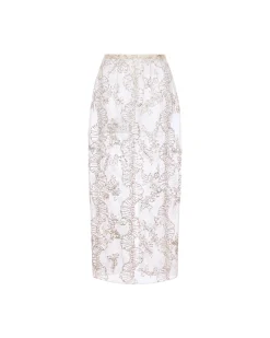 Effie Pencil Skirt in Ivory Organza with Ribbon Embroidery