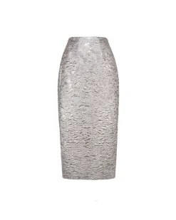 Effie Pencil Skirt in Silver Brocade