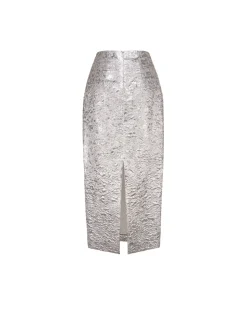 Effie Pencil Skirt in Silver Brocade