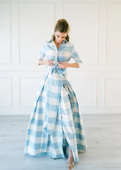 Effortlessly Elegant Gown in Large Blue Check