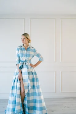 Effortlessly Elegant Gown in Large Blue Check